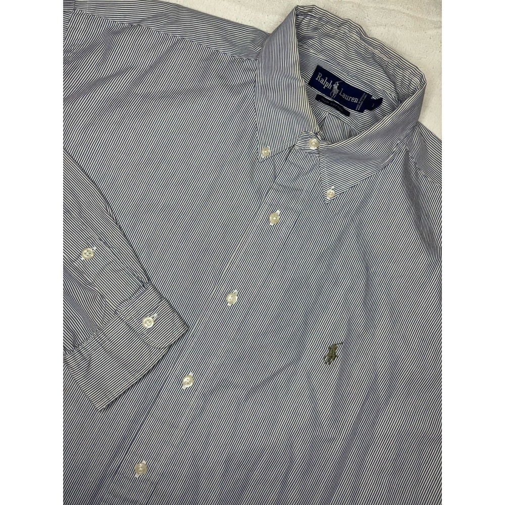Vintage Ralph Lauren Striped Long Sleeve Button‎ Down Shirt Large Blue & White